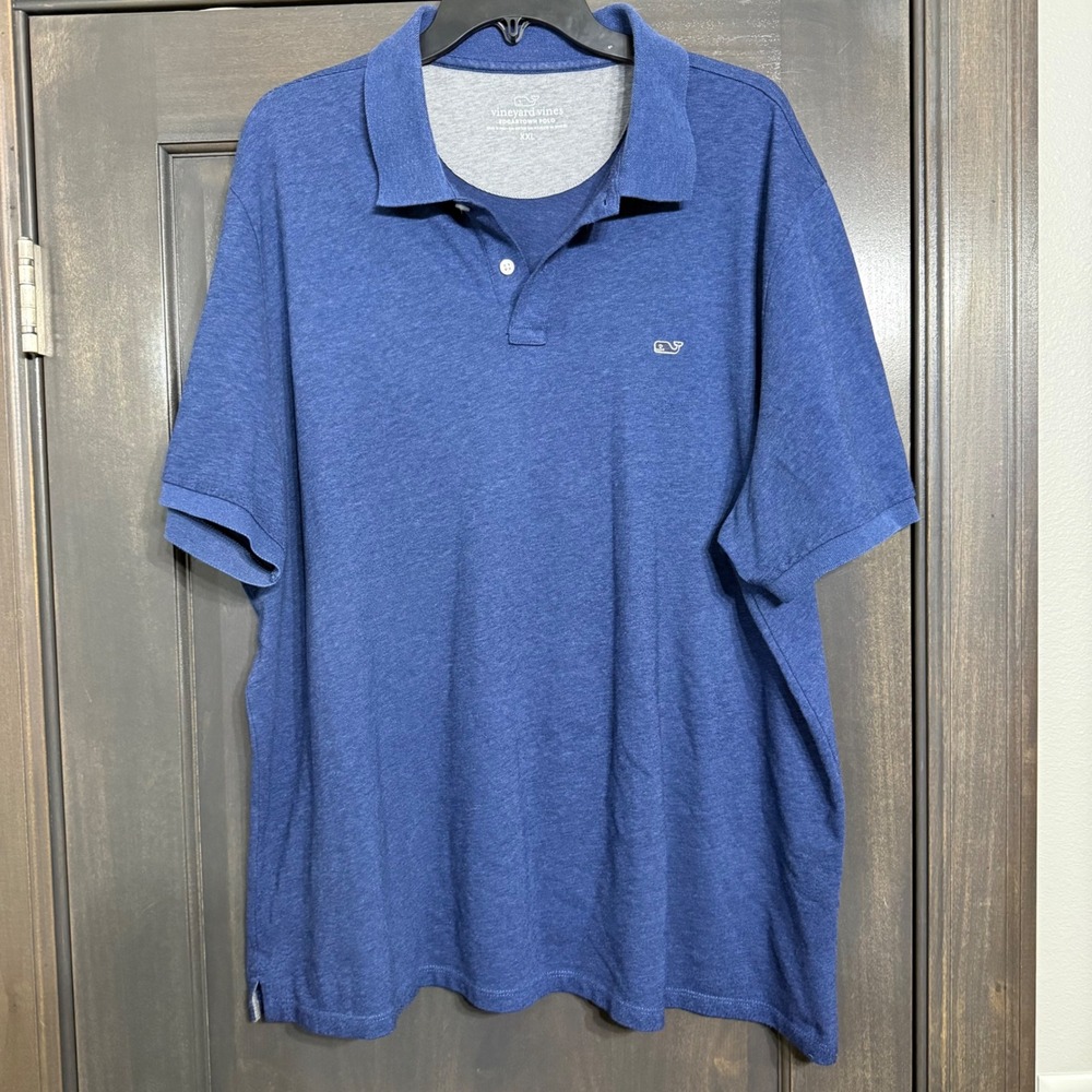 Vineyard‎ Vines Mens XXL Edgartown Polo Shirt Blue Heather Short Sleeve Stretch